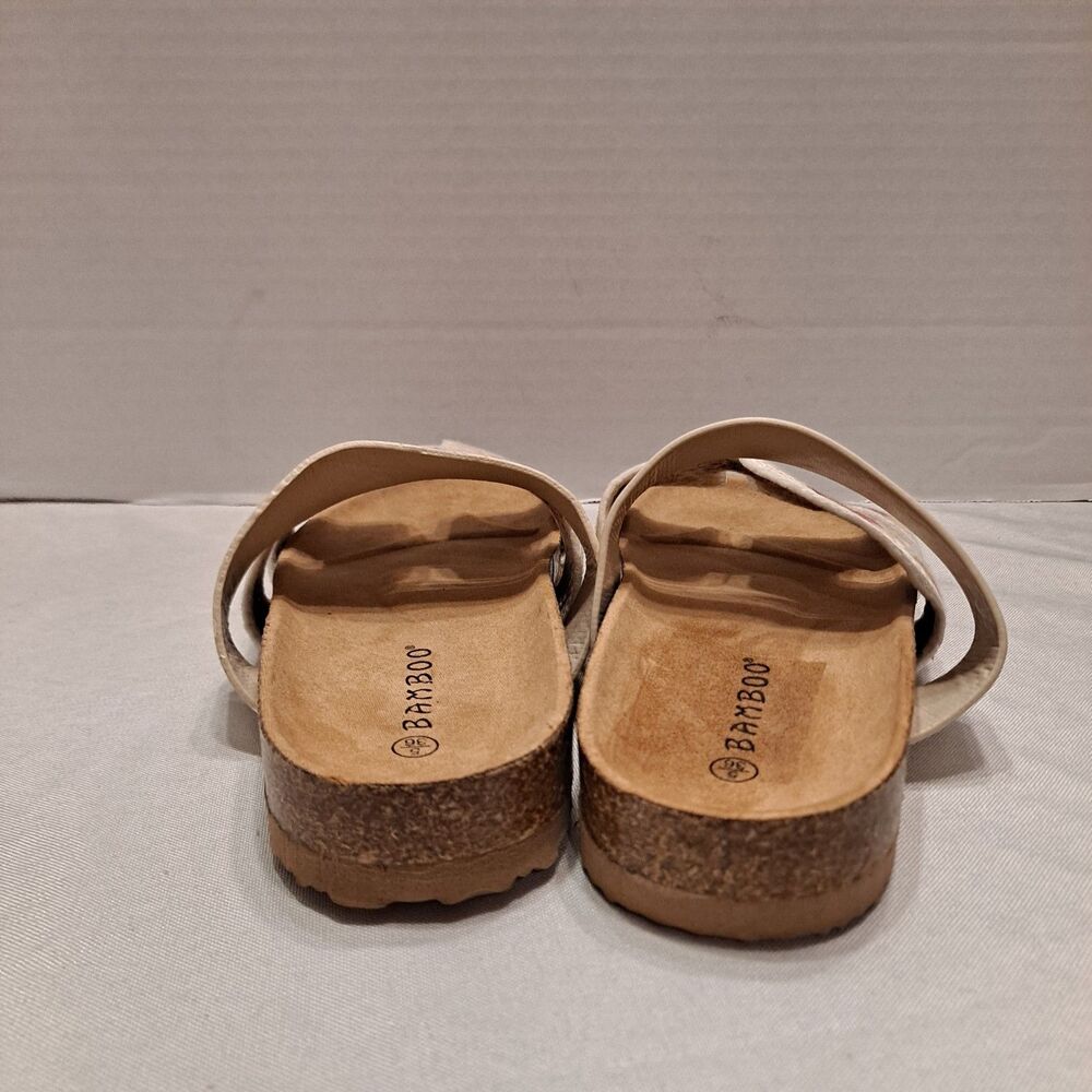Bamboo Women's "H" Cutout Slide Sandals Size 5 Multi-color Floral Woven Cork - Picture 4 of 11